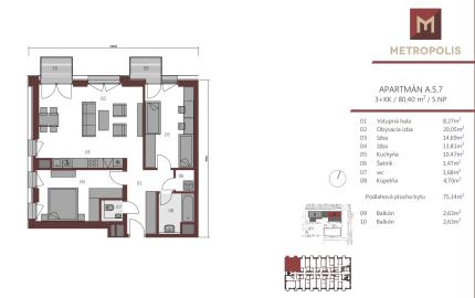 FRANK ZICHER - Predávame 3 izbový apartmán s 2 balkónmi v skolaudovanom projekte METROPOLIS v Downtowne, BA.I.
