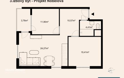 Predávame 3. izbový byt s parkovacím státím v projekte NOBELOVA