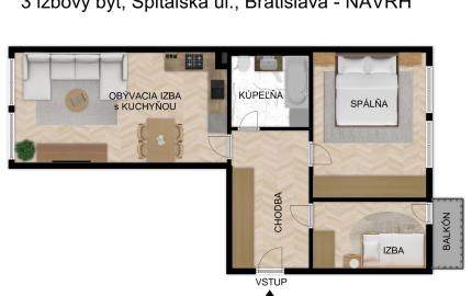 Predávame 2-izbový byt s potenciálom prerobenia na 3-izbový na Špitálskej ulici