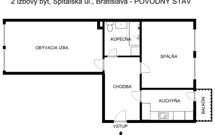 Predávame 2-izbový byt s potenciálom prerobenia na 3-izbový na Špitálskej ulici