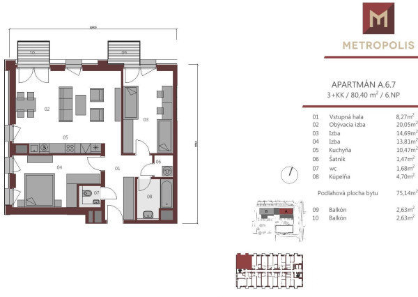 Predávame zariadený 3 izbový apartmán s 2 balkónmi v projekte METROPOLIS