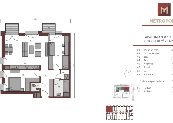 FRANK ZICHER - Predávame 3 izbový apartmán s 2 balkónmi v skolaudovanom projekte METROPOLIS v Downtowne, BA.I.