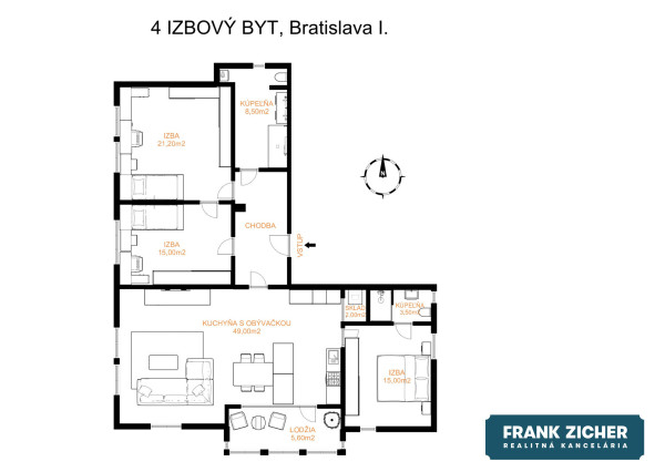 FRANK ZICHER – Predávame priestranný 4-izbový byt v obľúbenej lokalite, Fraňa Kráľa/ Puškinova