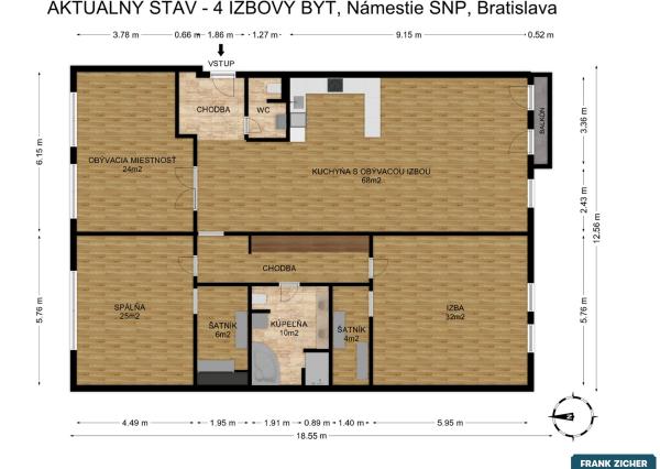 FRANK ZICHER – Predávame veľkometrážny 200m2 byt s 2 garážami v kvalitnej stavbe na námestí SNP - možnosť úpravy na 5.izb byt