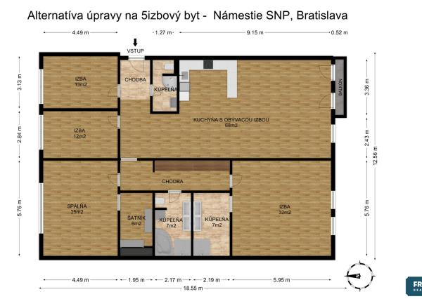FRANK ZICHER – Predávame veľkometrážny 200m2 byt s 2 garážami v kvalitnej stavbe na námestí SNP - možnosť úpravy na 5.izb byt